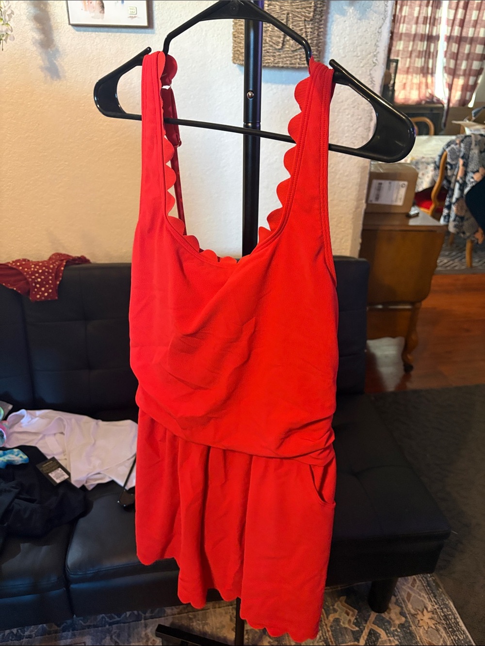 Red Scalloped One-Piece Swimdress - Women's Flattering Swim One-Piece